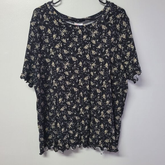 Lularoe Kelly Shirt Top Floral Black Womens Plus Size 3XL Short Sleeve Summer - Picture 1 of 8